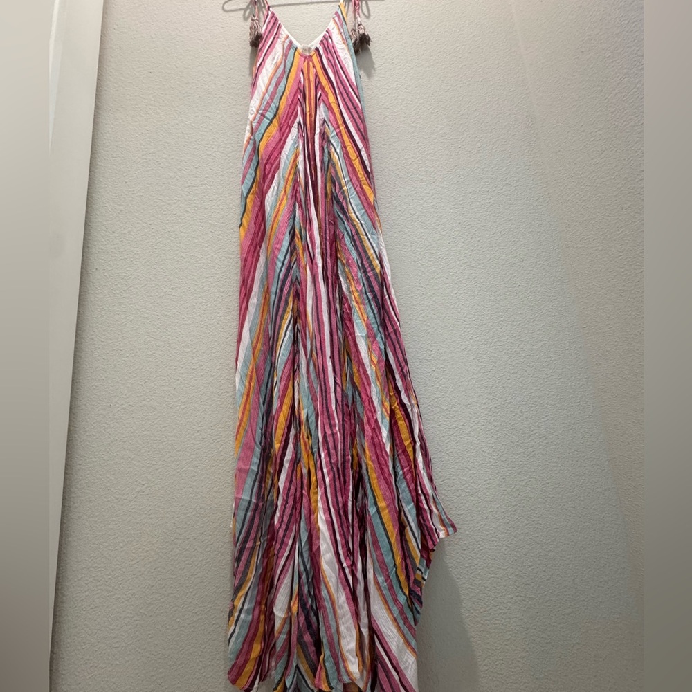 Altar’d State Quesada Maxi Dress Rainbow Stripe Side Slit Tassels Small EUC - Picture 4 of 8